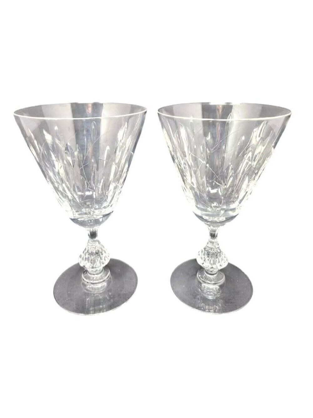 Duncan Miller Willow Crystal Water Goblets 6 Inch Leaf Cut